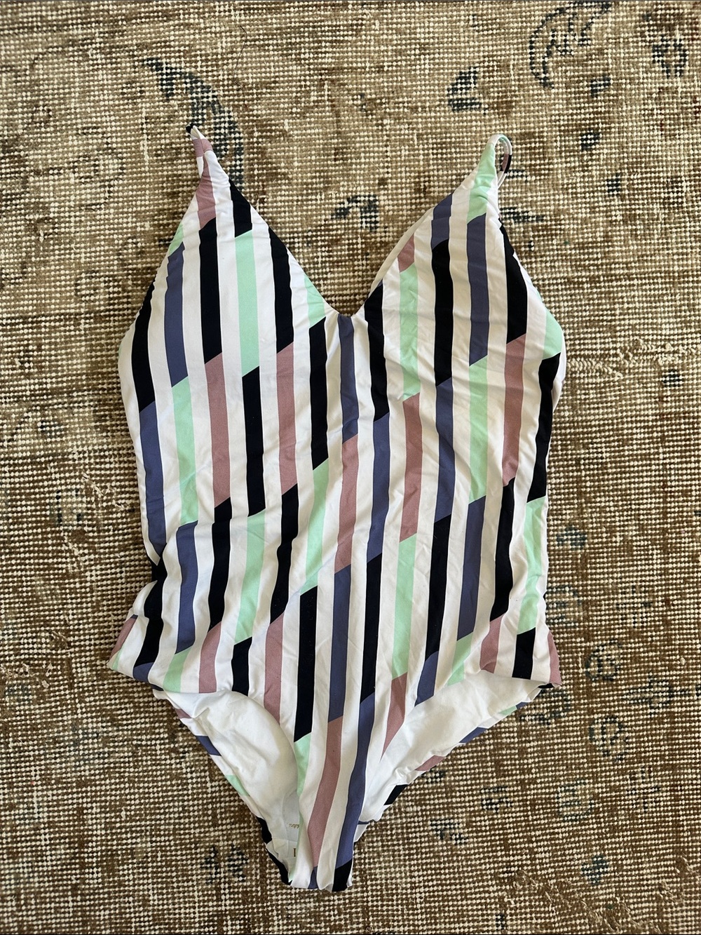 Malai Striped V-Neck One-Piece Swimsuit in Mint, Blush & Navy